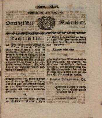 Oettingisches Wochenblatt Samstag 14. November 1795