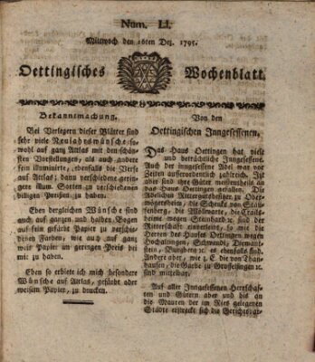 Oettingisches Wochenblatt Mittwoch 16. Dezember 1795