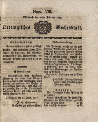 Oettingisches Wochenblatt Mittwoch 22. Februar 1797