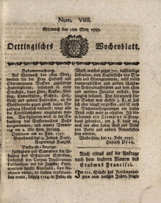 Oettingisches Wochenblatt Mittwoch 1. März 1797