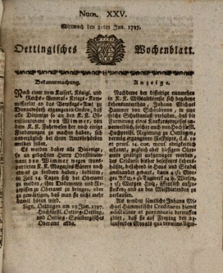 Oettingisches Wochenblatt Mittwoch 21. Juni 1797