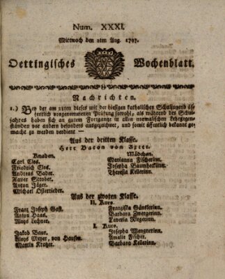 Oettingisches Wochenblatt Mittwoch 2. August 1797