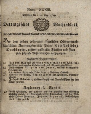 Oettingisches Wochenblatt Dienstag 15. August 1797