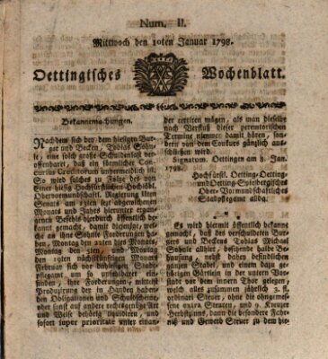 Oettingisches Wochenblatt Mittwoch 10. Januar 1798