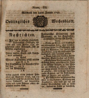 Oettingisches Wochenblatt Mittwoch 24. Januar 1798