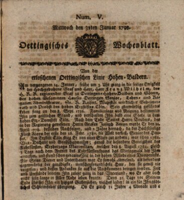 Oettingisches Wochenblatt Mittwoch 31. Januar 1798