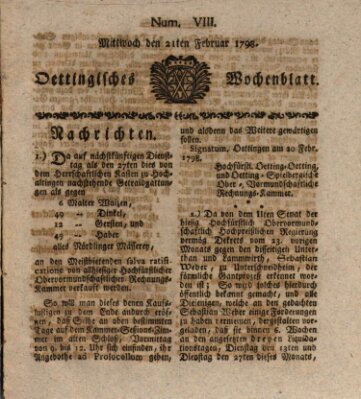 Oettingisches Wochenblatt Mittwoch 21. Februar 1798