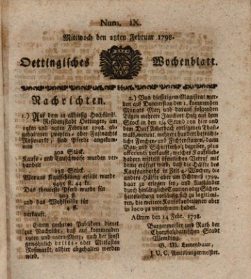 Oettingisches Wochenblatt Mittwoch 28. Februar 1798