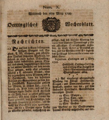 Oettingisches Wochenblatt Mittwoch 7. März 1798