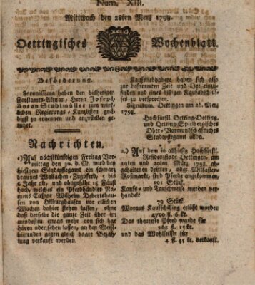 Oettingisches Wochenblatt Mittwoch 28. März 1798