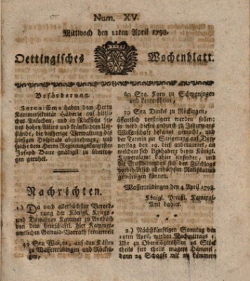 Oettingisches Wochenblatt Mittwoch 11. April 1798