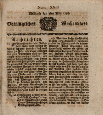 Oettingisches Wochenblatt Mittwoch 2. Mai 1798