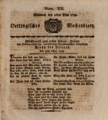 Oettingisches Wochenblatt Mittwoch 16. Mai 1798