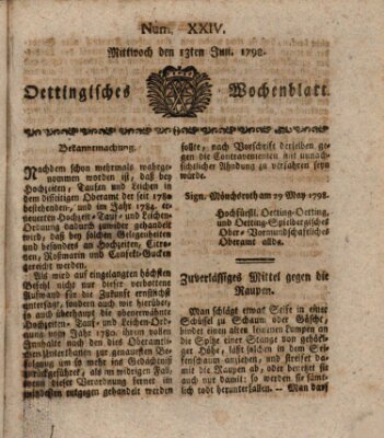 Oettingisches Wochenblatt Mittwoch 13. Juni 1798