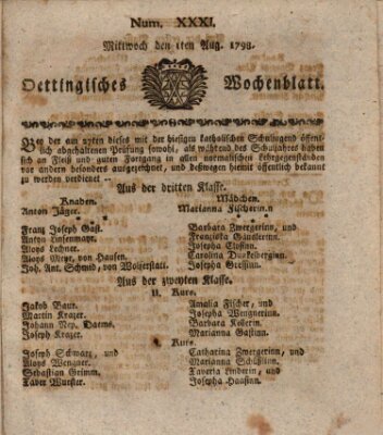 Oettingisches Wochenblatt Mittwoch 1. August 1798