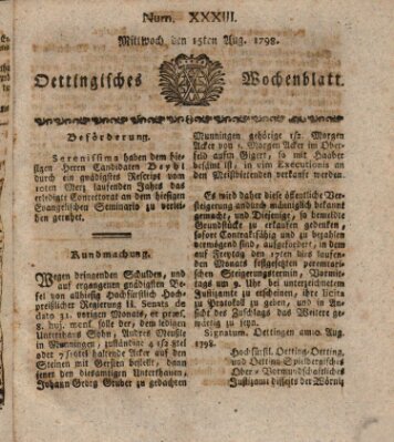 Oettingisches Wochenblatt Mittwoch 15. August 1798