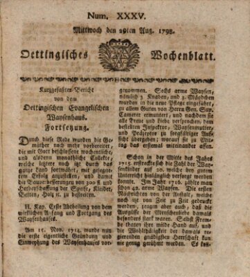 Oettingisches Wochenblatt Mittwoch 29. August 1798