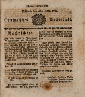 Oettingisches Wochenblatt Mittwoch 12. September 1798