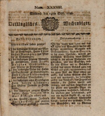 Oettingisches Wochenblatt Mittwoch 19. September 1798