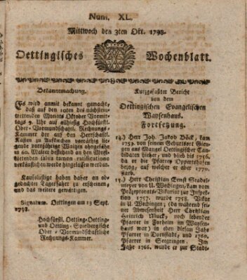 Oettingisches Wochenblatt Mittwoch 3. Oktober 1798