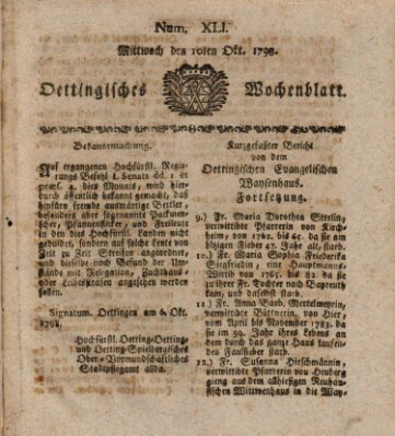 Oettingisches Wochenblatt Mittwoch 10. Oktober 1798