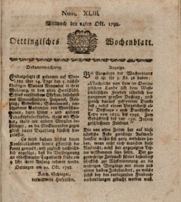 Oettingisches Wochenblatt Mittwoch 24. Oktober 1798