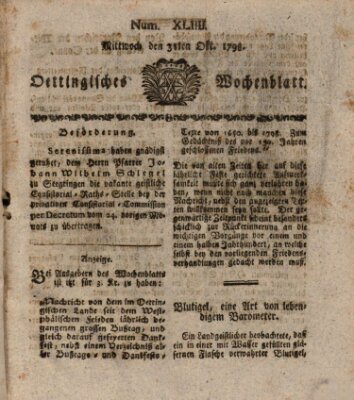 Oettingisches Wochenblatt Mittwoch 31. Oktober 1798