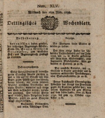 Oettingisches Wochenblatt Mittwoch 7. November 1798