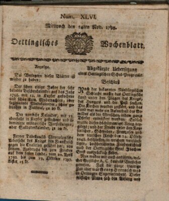 Oettingisches Wochenblatt Mittwoch 14. November 1798