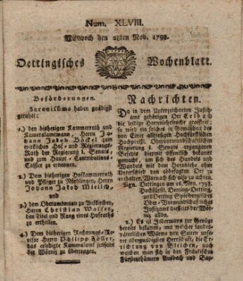 Oettingisches Wochenblatt Mittwoch 28. November 1798