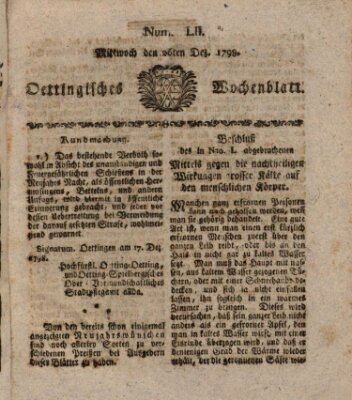 Oettingisches Wochenblatt Mittwoch 26. Dezember 1798