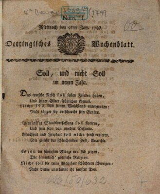 Oettingisches Wochenblatt Mittwoch 2. Januar 1799