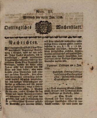 Oettingisches Wochenblatt Mittwoch 23. Januar 1799