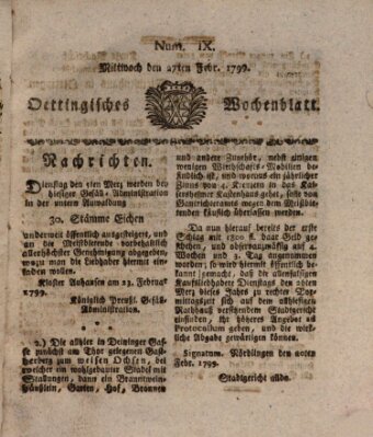 Oettingisches Wochenblatt Mittwoch 27. Februar 1799