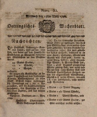 Oettingisches Wochenblatt Mittwoch 13. März 1799