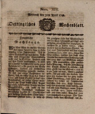 Oettingisches Wochenblatt Mittwoch 3. April 1799