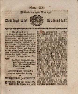 Oettingisches Wochenblatt Mittwoch 15. Mai 1799