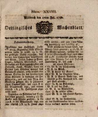 Oettingisches Wochenblatt Mittwoch 17. Juli 1799