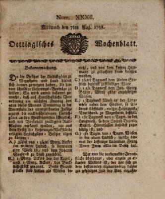 Oettingisches Wochenblatt Mittwoch 7. August 1799