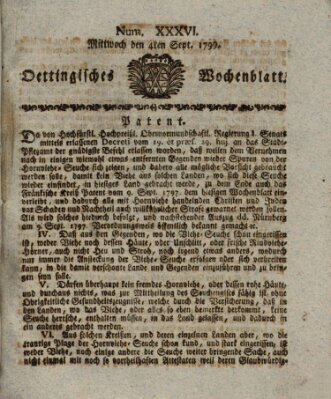 Oettingisches Wochenblatt Mittwoch 4. September 1799