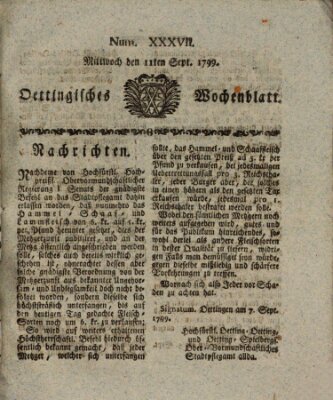 Oettingisches Wochenblatt Mittwoch 11. September 1799