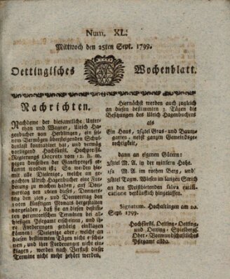 Oettingisches Wochenblatt Mittwoch 25. September 1799