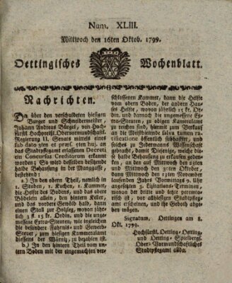 Oettingisches Wochenblatt Mittwoch 16. Oktober 1799