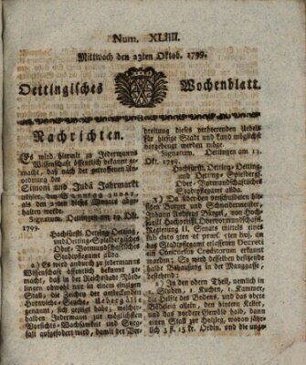 Oettingisches Wochenblatt Mittwoch 23. Oktober 1799