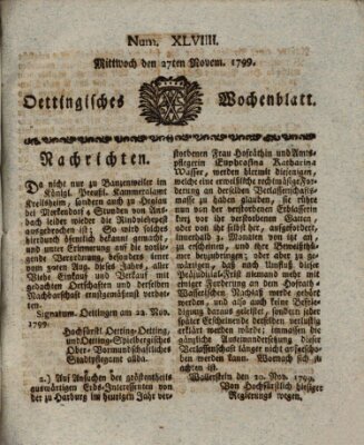 Oettingisches Wochenblatt Mittwoch 27. November 1799