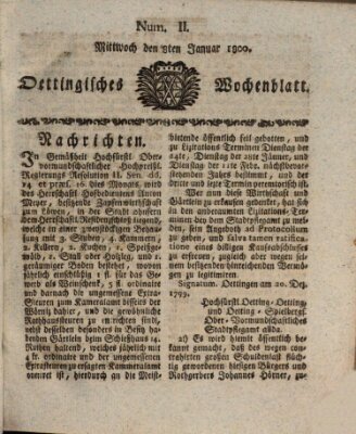 Oettingisches Wochenblatt Mittwoch 8. Januar 1800