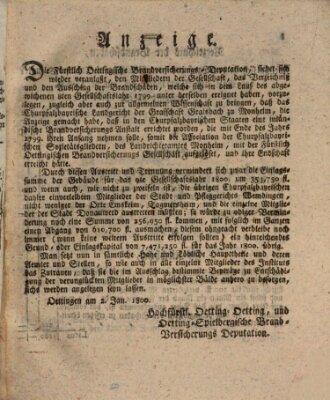 Oettingisches Wochenblatt Donnerstag 2. Januar 1800