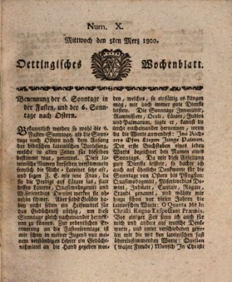 Oettingisches Wochenblatt Mittwoch 5. März 1800