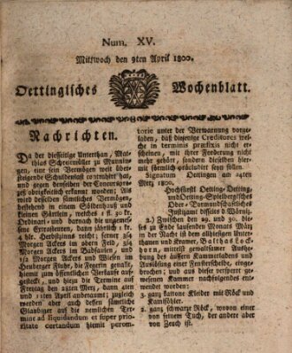 Oettingisches Wochenblatt Mittwoch 9. April 1800