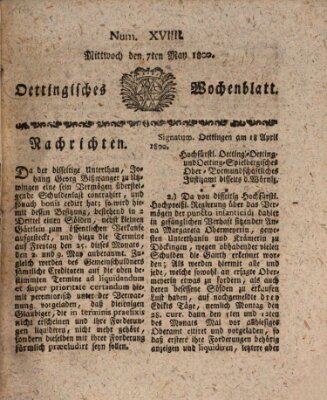 Oettingisches Wochenblatt Mittwoch 7. Mai 1800